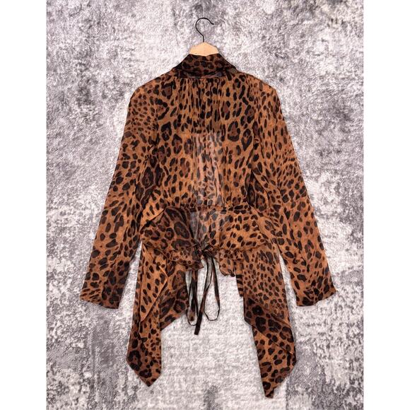 UNIF Top Medium Womens Leopard Sheer Open Front Blouse Long Sleeve - Picture 3 of 8